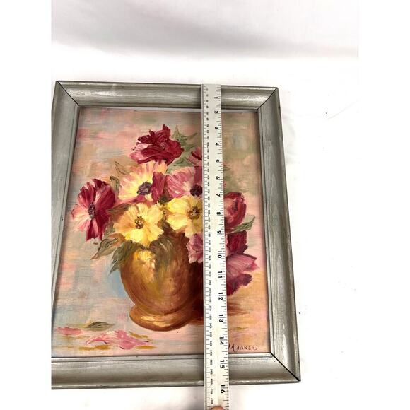 VTG Oil Painting Signed Flower Vase Framed MCM 80s Still Life Original Floral - Picture 10 of 10
